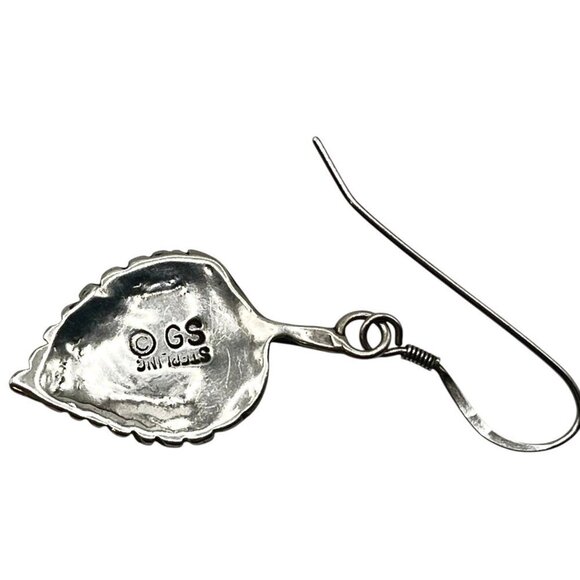 GS Sterling Silver Leaf Dangle Earrings Veined 925 Hooks Earthy Boho Hippie - Picture 4 of 5